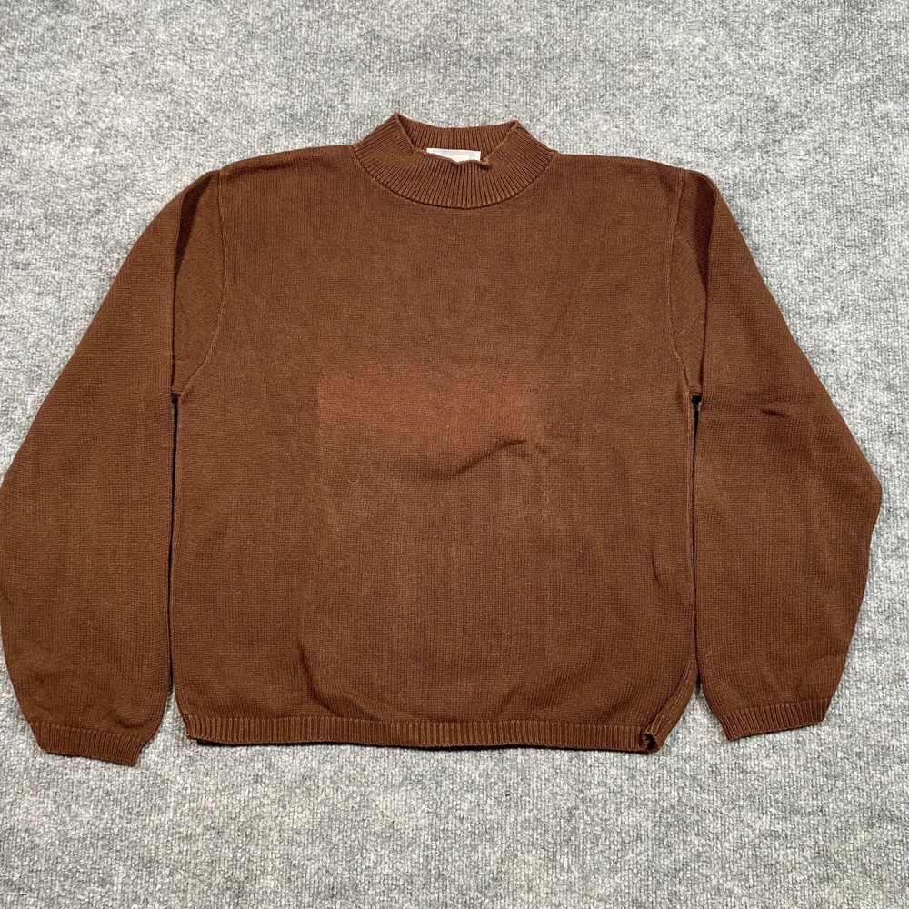 Pierre Cardin Mens Brown Mock Neck Sweater‎ Vintage Fine Knit Pullover Large USA
